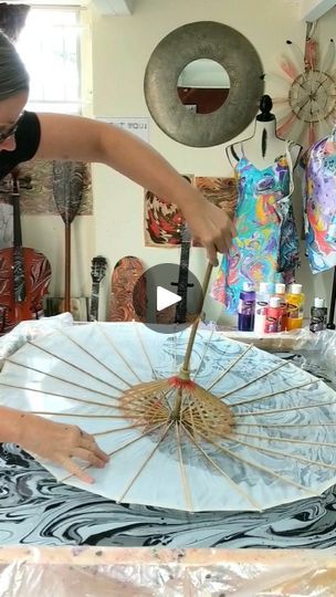 15K views · 575 reactions | Water Marbling large pieces such as this fabric parasol takes a bit of planning 😉. Lots of prepping and making up of carrageenan. I would make sure you have lots of other things to Marble as well so you don't waste anything. 
#australianartist #brisbaneartist | Raynbow Crow Studios Paint Marbling, Marbling Fabric, Water Marbling, Large Baths, Retro Pop, Marbling, Australian Artists, The Basics, Brisbane