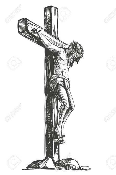 lol Crucifix Drawing, Jesus Christ Crucified, Crucified Jesus, Christ Crucified, Jesus Art Drawing, Jesus Crucified, Cross Drawing, Christian Drawings, Christ Tattoo