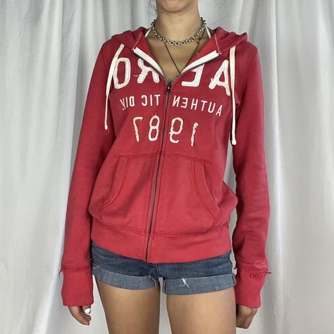 Y2K Aeropostale pink/red zip up hoodie with white... - Depop Small Zip Up Hoodie Outfit, Red Zipper Hoodie Outfit, Red Zip Up, Red Zip Up Hoodie, Y2k Aeropostale, 2000s Clothes, Y2k Outfits, Hoodie Outfit, Cute Fits