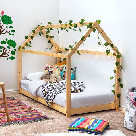 Little ones will love this house bed, which invites the imagination and ensures sweet dreams! The playful design is complemented by a slat kit which ensures a comfortable night's sleep. Try decorating the bed with bunting, plants, and another décor for a fun addition to the home. Colour (Bed Frame): Pine, Mattress Type: Memory Foam, Size: Single (3') Treehouse House, Kids Wooden Bed, Kids Bed Frame, Kids Church Rooms, House Canopy, Ultimate Bedroom, House Beds For Kids, Kids Bed Frames, House Frame Bed