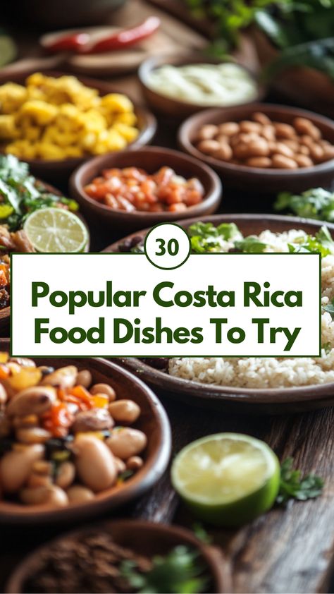 Traditional Costa Rican dishes like Gallo Pinto, Casado, and Ceviche served with local ingredients such as plantains, beans, and rice. Costa Rican Dishes, Costa Rica Food Recipes, Costa Rican Recipes, Coata Rica, Caribbean Rice And Beans, Costa Rica Food, Visiting Costa Rica, Caribbean Rice, Traditional Meals