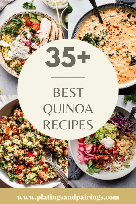 Looking for some great quinoa recipes? Here are 35+ easy and healthy recipes that use feature this yummy grain. Salad recipes, bowl recipes, soup recipes, and more! Recipes For Dinner Easy Healthy, Quinoa Recipes Healthy Easy, Dinner Easy Healthy, Best Quinoa Recipes, Best Quinoa, Grain Salad Recipes, Grains Recipes, Grain Salads, Perfect Quinoa