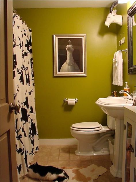 Post Image Olive Green Bathrooms, Olive Green Paints, Unfinished Wood Furniture, Green Painted Walls, Olive Green Walls, Green Accent Walls, White Molding, Hollywood Homes, New Orleans Homes