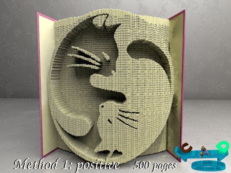 Book Folding Patterns Templates, Folded Book Art Diy, Book Folding Art, Book Folding Patterns Free, Folded Book Art Pattern, Cut And Fold Books, Book Art Sculptures, Cats In Love, Upcycle Books