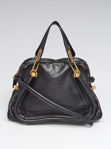 Chloe Black Leather Medium Paraty Bag - Yoogi's Closet Chloe Marcie Bag, Chloe Paraty, Chloe Brown, Chloe Bags, Small Leather Bag, Chloe Purses, Black Satchel, Black Leather Satchel, Leather Satchel Handbags