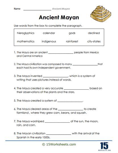 Educational Resource: Learn About Mayan Sentences with the Ancient Mayan Sentences Worksheet Mayan Language, Sentences Worksheet, Mayan Civilization, Word Boxes, Maya Civilization, Ancient Aztecs, Ancient Languages, Ancient Maya, Social Studies Worksheets