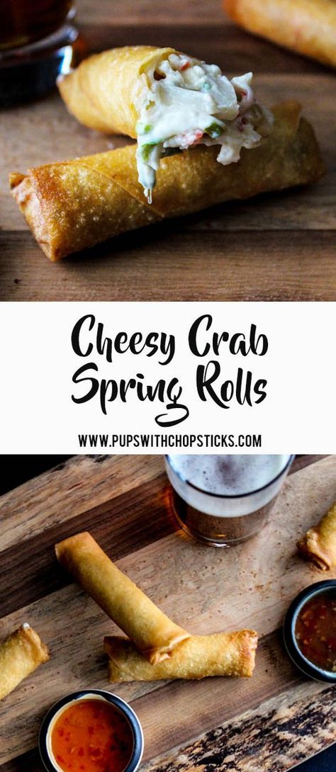 Seafood Extender Recipes, Crab Spring Roll Recipe, Spring Roll Wrapper Ideas, Crab Spring Rolls, Cheese Spring Rolls, Spring Rolls Recipe, Chicken Spring Rolls, Spring Roll Recipe, Dipping Sauces