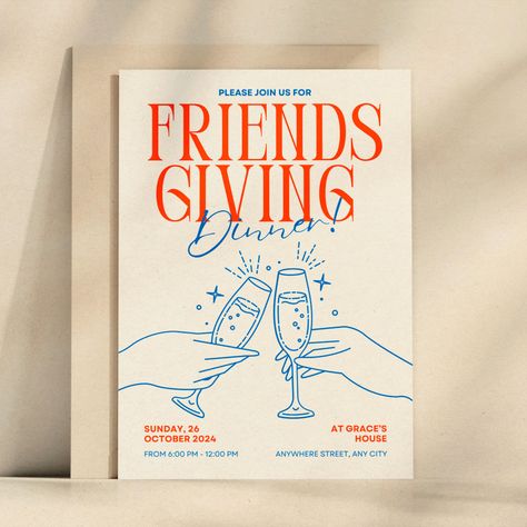 friendsgiving-thanksgiving-invitation-template-thanksgiving invitation template-friendsgiving invite-digital invite Dinner Party Invitations Aesthetic, Friendsgiving Graphic, Friendsgiving Invitations Template, Friendsgiving Aesthetic, Friendsgiving Invitations, Xmas Party Invitations, Friends Giving, Friendsgiving Invite, Christmas Party Invitation Template