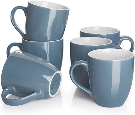 Amazon.com: DOWAN Coffee Mug Set, 18 Ounce Large Coffee and Cereal Mugs Set of 6, Ceramic Mugs with Handle for Men, Women, DIY Paint, Dishwasher & Microwave Safe, Airy Blue: Home & Kitchen Paint Dishwasher, Coffee Mugs Set, Painted Coffee Mugs, Coffee Mug Set, Best Espresso, Large Coffee Mugs, Mugs For Men, Computer Embroidery, Coffee Staining