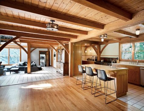 Contemporary Log Cabin with Room to Roam in Saugerties - Upstate House Upstate House Contemporary Log Home Interiors, Painted Log Home Interior, Upstate House, Modern Log Cabins, Modern Log Cabin, Contemporary Cabin, Log Cabin Interior, Log Home Interiors, Sustainable Building