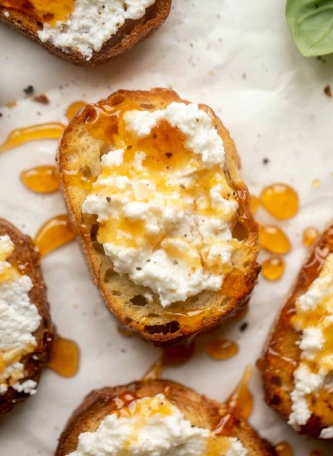 Things To Put Hot Honey On, Hot Honey Hummus Recipe, Ricotta And Hot Honey Crostini, Avocado Toast With Hot Honey, Appetizer With Honey, Hot Honey Dessert, Hot Honey Toast, Hot Honey Ideas, Hot Honey Recipe Ideas