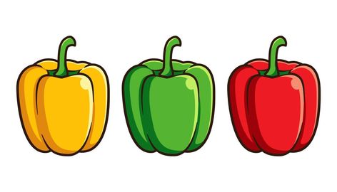 Bell peppers vector isolated on white background Bell Pepers, Bell Pepper Drawing, Bell Pepper Illustration, Bell Pepper Painting, Bell Pepper Reference, Cartoon Chili Pepper, Bell Pepper Plant, Kids Vegetables, Plant Clips