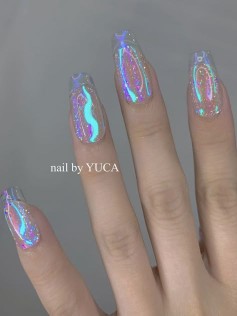 Clear Glass Nail Designs, Clear Glitter Nails, Clear Nail Designs, Sunflower Nail Art, Nails Clear, August Nails, Sunflower Nails, Tropical Nails, Clear Nail