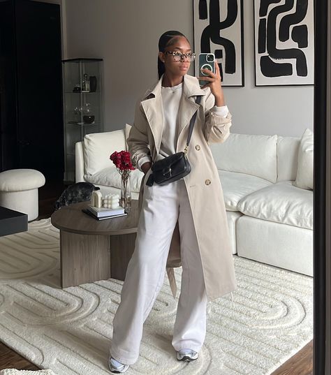 Cozy And Classy Outfit, Washington Dc Outfit January, Trench Coat Dinner Outfit, Trench Coat Classy Outfit, Trench Coats Women Outfit Casual, Trench Coat Airport Outfit, Clean Girl Fall Outfits Black Women, Winter Outfits Blackgirl Chill, Ivory Outfits For Women