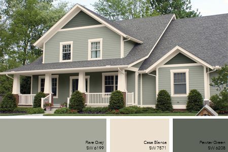 popular 2015 exterior house paint colors - Google Search: House With White Trim, Green Exterior Paints, Exterior Paint Color Combinations, Best Exterior Paint, House Paint Color Combination, Color Combinations Paint, Gray House, Exterior House Paint Color Combinations, Exterior House Color