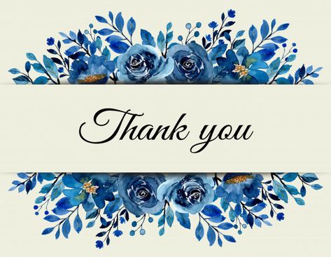 Thank you card with blue floral watercol... | Premium Vector #Freepik #vector #flower #frame #watercolor #floral Thank You With Flowers, Blue Floral Watercolor Border, Blue Floral Frame Background, Thank You Card, Blue Flower Frame, Blue Background Flowers, Blue Flower Border, Blue Floral Frame, Wedding Badges