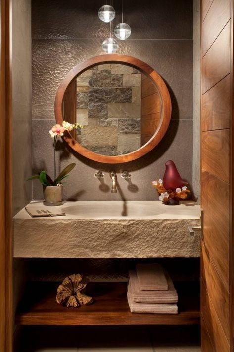 Rustic Powder Room, Colorado Mountain Homes, Powder Room Design Ideas, Washbasin Design, Modern Mountain Home, Modern Rustic Homes, Powder Room Design, Rustic Bathrooms, Mountain Modern