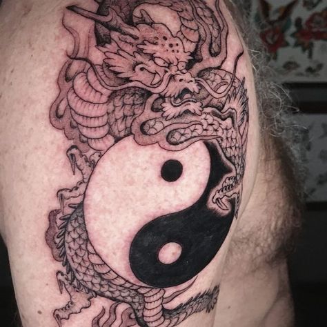 Yin Yang Sleeve Tattoo, Yin Yang Dragon Tattoo, Yin Yang Tattoo Meaning, Dragon Tiger Tattoo, Japanese Forearm Tattoo, Ohm Tattoo, Dark Masculine, Yin Yang Dragon, Tattoo Prints