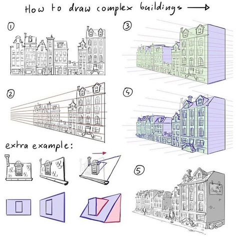 Mitch Leeuwe, Perspective Sketch, Perspective Drawing Architecture, Perspective Drawing Lessons, Comic Tutorial, Building Drawing, Perspective Art, Background Drawing, Perspective Drawing