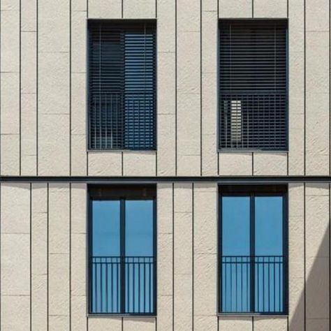 Polymer Concrete Facade - Vertical Slat Home Vertical Facade Design, Vertical Shading Facade, Vertical Facade Architecture, Concrete Louvers Facade, Vertical Facade Pattern, Facade Panel, Cladding Systems, Concrete Facade, Cladding Panels