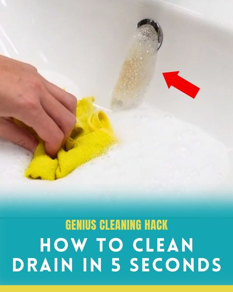 How to Clean Your Drain in 5 Seconds Clean Drains Naturally, Smelly Sink Drain, Smelly Shower Drain, Cleaning Drains, Clean Clogged Drain, Cleaning Sink Drains, Diy Drain Cleaner, Clean Bathroom Sink, Smelly Sink