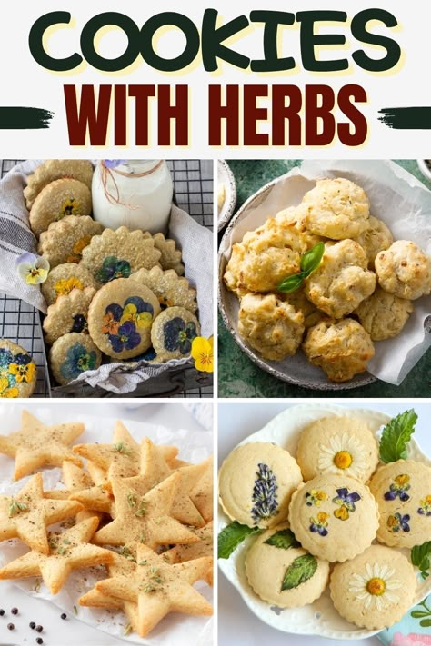 Baking With Fresh Herbs, Herb Cookies Recipes, Herb Shortbread Cookies, Herbal Cookie Recipes, Cottagecore Cookie Recipe, Baking With Herbs, Desserts With Herbs, Summer Cookie Recipes Easy, Cookies With Herbs