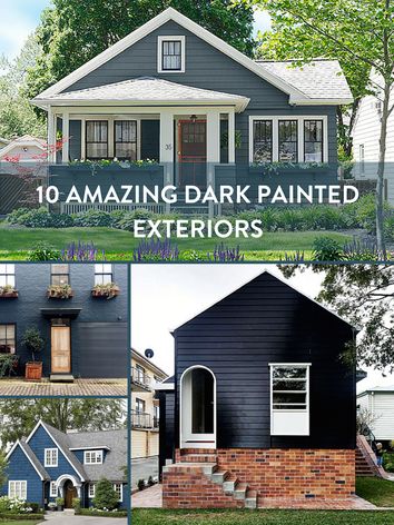 Check out these amazing homes with dark painted exteriors. #Eye-Candy, #Inspiration, #exteriors, #Painted home, #curb appeal Dark Painted Stucco Exterior, Witching Hour Exterior Paint, Dark Grey Homes Exterior, Dark Turquoise Exterior House Paint, Behr Starless Night Exterior, Dark Exterior Color Schemes, Dark Night Exterior Paint, Bungalow Exterior Paint Colour Schemes, Dark Grey Blue Exterior House Colors