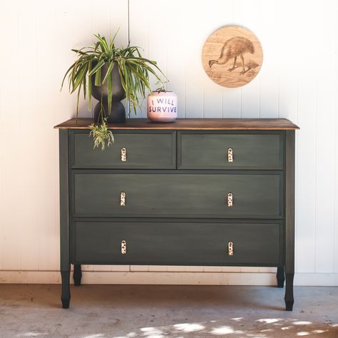 Amsterdam green Annie Sloan Chalk Paint with black wax finish Green Study Room Ideas, Tate Green Chalk Paint, Green Chalk Paint Dresser, Green Chalk Paint Furniture, Dark Green Chalk Paint, Annie Sloan Amsterdam Green, Sage Green Dresser, Green Painted Dresser, Annie Sloan Chalk Paint Furniture