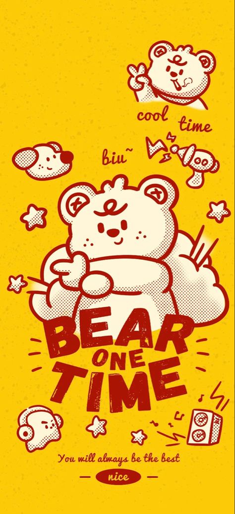 [💌] creds to xiaohongshu ID 9563106394. Cute Bear Character Design, Cute Wallpapers Bear, Bear Cartoon Drawing, Bear Phone Wallpaper, Phone Wallpaper Lockscreen, Bear Character Design, Simple Character, Bear Drawing, Shirt Design Inspiration