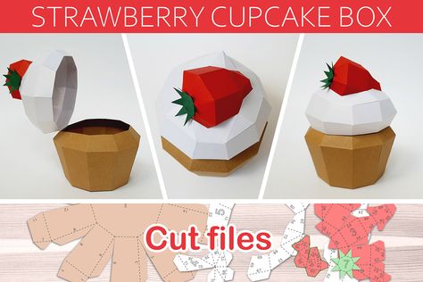 Papercraft cupcake boxes templates en Behance Cupcake Boxes Template, Paper Strawberry, Origami Templates, Strawberry Cupcake, Cupcake Gift, Silhouette Curio, Strawberry Design, Gift Box Birthday, 3d Ideas