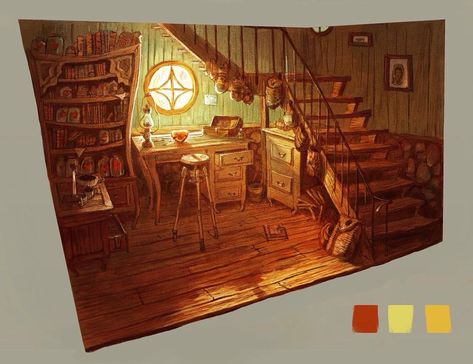 Set design visual development/concept art for animation by Nik Henderson Clutter Drawing, Nik Henderson, Interior Concept Art, Bg Design, Props Art, Perspective Art, Background Drawing, Interior Concept, Scene Design