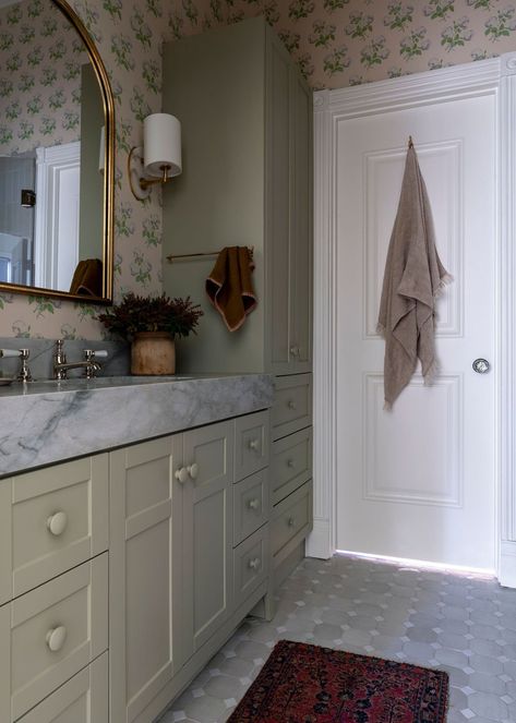 All In The Details — Goldenbird Marble Bathroom Ideas, San Francisco Victorian, Classic Wallpaper, Zellige Tile, Marble Bathroom, Unique Ceramics, Crown Molding, Lighting Inspiration, Bath Vanities