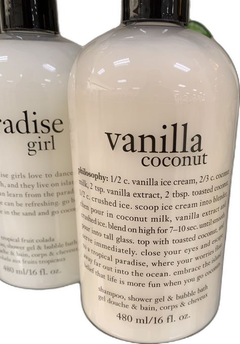 Vanilla Scent Aesthetic, Shower Gel Vanilla, Scent Aesthetic, Philosophy Vanilla, Coconut Shampoo, Milk Ice Cream, Bath Gel, Vanilla Scent, Vanilla Coconut