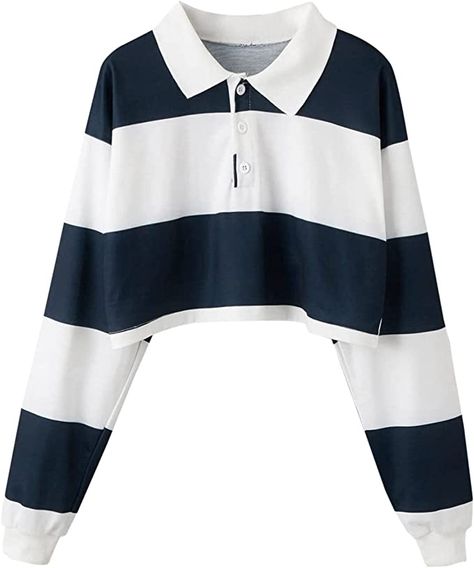 Amazon.com: Striped Crop Tops for Women Collar Half Button Long Sleeve Pullover Sweatshirt Tee Cute Rainbow Tops Shirt for Teen Girl : Sports & Outdoors Tops For Teens, Crop Tops For Women, Fall Sweaters For Women, Haircut Long, Mens Haircut, Womens Sweatshirts Hoods, Button Long Sleeve, Shirts For Leggings, Crop Top Sweatshirt