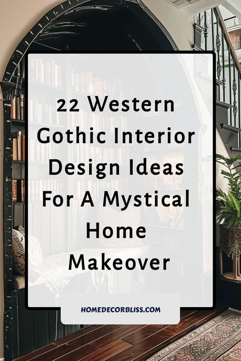 Explore 22 captivating Western Gothic interior design ideas that will bring a touch of mystery and enchantment to your home makeover. From dark color palettes to rustic accents, unleash the mystical charm in your living space. Revamp your home with unique decor inspired by the wild west and gothic aesthetics. Turn your surroundings into an intriguing sanctuary filled with vintage elegance and rugged allure. Discover how to infuse a sense of drama and sophistication into every room, creating a tr Goth Glam Living Room, Gothic Wall Molding, Cowboy Gothic Decor, Simple Goth Decor, Alternative Home Decor Ideas, Gothic Scandinavian Interior, Gothic Room Ideas Diy, Goth Western Style Home, Gothic Wall Painting Ideas