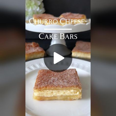 TikTok · Food with Style 🤍 Churro Cake, Churro Cheesecake, Cream Cheese Pastry, Churros Recipe, Cheesecake Lovers, Cheesecake Bar Recipes, Strawberry Shortcake Recipes, Puff Pastry Sheets, Cake Bars