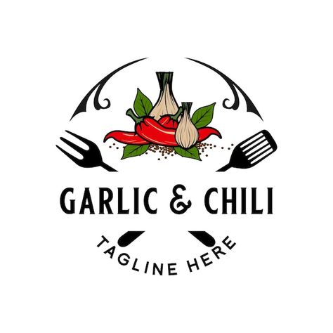 Hot sauce logo design. chili and spices ... | Premium Vector #Freepik #vector #chili-pepper #hot-chili #red-chili #red-pepper Chili Garlic Logo Label, Chili Label Design, Chili Garlic Oil Logo Design, Chili Garlic Logo, Sauce Logo Design, Mortar And Pestle Logo, Hot Sauce Logo, Herbal Logo Design, Hot Sauce Packaging