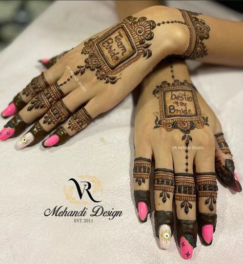 Bridemaid Mehndi Ideas, Sister To Be Mehndi Design, Bestie Wedding Mehndi Designs, Sisters Wedding Mehndi Designs, Dulhan Sister Mehndi Designs, Mehndi For Best Friend Wedding, Team Bride Mehndi, Shivratri Special Mehndi Designs, Team Bride Mehendi Designs