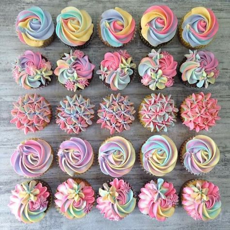 Milk & Water Baking Co. / Ellen Bright Cupcake Decorating Tips, Unicorn Birthday Cake, Colorful Cupcakes, Cupcake Cake Designs, Buttercream Cupcakes, Cupcake Icing, Beautiful Cupcakes, Cupcake Designs, Cake Icing