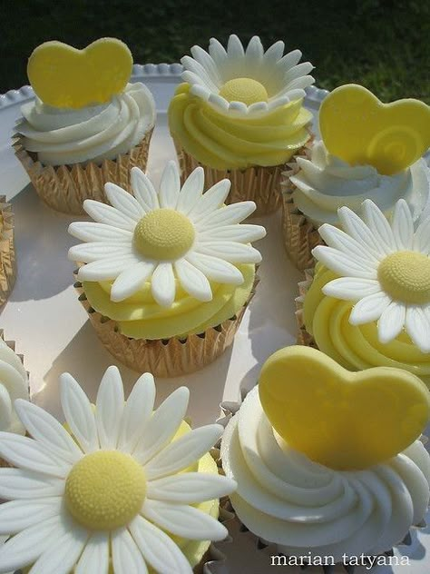 Daisy Cupcakes, Daisy Cakes, Daisy Party, Heart Cupcakes, Rose Cupcakes, Valentines Cupcakes, Beautiful Cupcakes, Easter Cupcakes, Flower Cupcakes