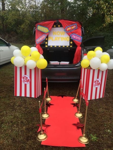 Trunker Treat Ideas, Church Trunk, Halloween Car Decorations, Trunk Or Treat Ideas, Treat Ideas, Movie Themes, Trunk Or Treat, Movie Theater, Fall Fun