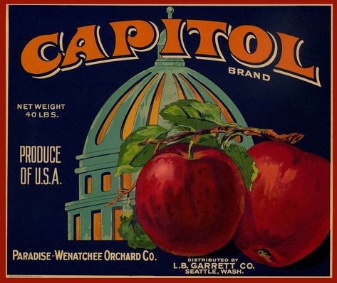 Americana Food, Vintage Fruit Crate Label, Wenatchee Washington, Apple Crate, Vegetable Crate Labels, Fruit Labels, Fruit Crate Label, Vegetable Crates, Apple Crates