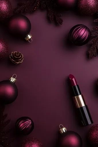 ↑↑↑ Larger size on website 🔸 A rich, burgundy background is adorned with shiny, dark purple Christmas ornaments.  Sparkle embelli Purple Ornaments, Purple Christmas Ornaments, Burgundy Background, Bold Lipstick, Purple Christmas, Rich Burgundy, Art Creativity, Christmas Scene, Festive Christmas