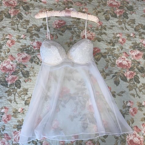 White lace lingerie slip dress with adjustable... - Depop White Lace Lingerie, Lingerie Slip Dress, Sequin Pattern, Vintage Coquette, Lace Lingerie, Swim Dress, Bra Lingerie, Y2k Vintage, White Lace