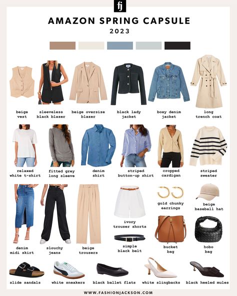 Spring Summer Capsule 2023, Spring Summer Work Outfits 2023, Spring Outfits Office, Capsule Wardrobe Amazon, Closet Minimalista, Capsule 2023, 2023 Wardrobe, Realistic Fashion, Portugal Trip