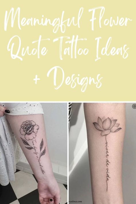 103 Flower Quote Tattoo Ideas With Meaningful Designs - TattooGlee Flower Meaningful Tattoo, Bible Flowers Tattoo, Tattoo Flower Stem Words, Meaningful Flower Tattoos For Women, Tattoos With Handwriting, Bible Verse With Flowers Tattoo, Bible Flower Tattoo, Bible Verse Flower Tattoo, I Am Enough Quotes Tattoo With Flower