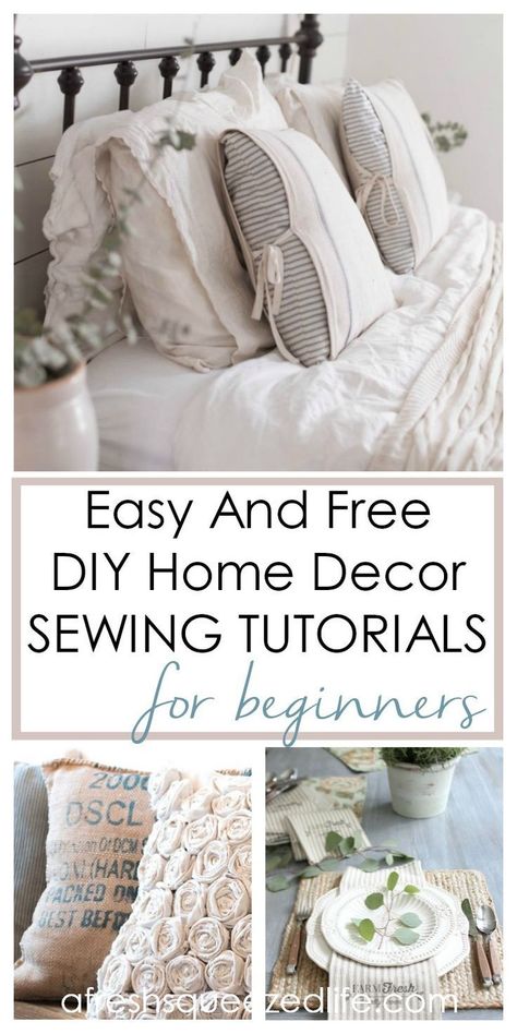 Looking for patterns and tutorials to start your sewing journey? Whether you want to sew a blanket, an apron or a tablecloth, you will find it here. All of these tutorials and projects are geared towards the beginner and they are easy and cheap. How nice to think of DIYing for the home while staying on a budget. Grab your fabric and pick a step by step projects and grow your skills one home decor accessory at a time! Free Sewing Tutorials, Make Pillows, Sewing Patterns For Beginners, Home Decor Sewing, Easy Diy Home Decor, Diy Sewing Gifts, Sewing Tutorials Free, Beginner Sewing Projects Easy, How To Make Curtains