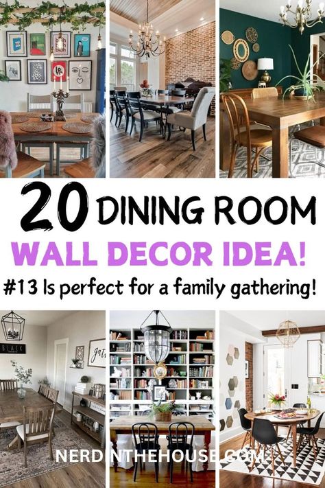 Looking to spruce up your dining room? Discover 20 dining room wall decor ideas that will transform your space into a stylish haven! From elegant artwork to creative gallery walls, explore diverse designs that elevate your dining experience. Incorporate trendy textures, bold colors, and personalized touches to reflect your unique style. Large Dining Room Wall Decor, Multi Purpose Dining Room, Rustic Dining Room Wall Decor, Dining Room Wall Decor Ideas, Room Wall Decor Ideas, Apartment Decorating On A Budget, Elegant Artwork, Diy Dining Room, Kitchen Wall Colors