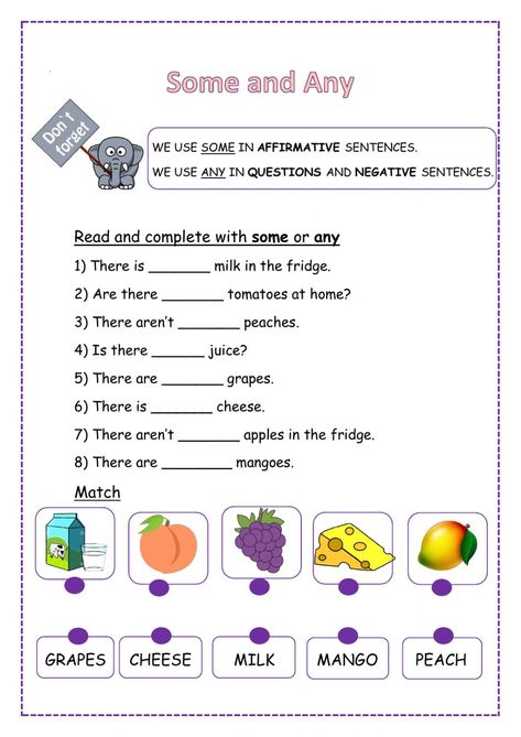 Some or any interactive activity for grade 4. You can do the exercises online or download the worksheet as pdf. Some And Any Exercises, Any Some Worksheet, Some And Any Grammar, Some And Any Worksheets, Some Any Worksheet, Some Any, English Primary School, Christmas Math Worksheets, Uncountable Nouns