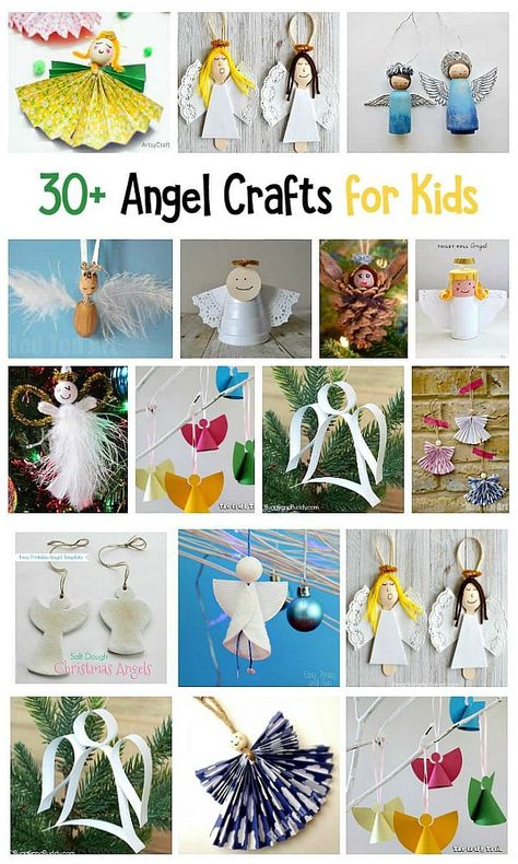 Over 30 Angel Crafts for Kids : Adorable angel projects for children to make for Christmas- angel ornaments made from paper, spoons, doilies and more! #buggyandbuddy #angels #angelcrafts #craftsforkids #diyornaments #christmascrafts #christmascraftsforkids #homemadeornaments #craftsforkids Angel Crafts For Kids, Angels Crafts, Angel Ornaments Diy, Angel Diy, Christmas Angel Crafts, Diy Angels, Paper Angel, Angel Kids, Pinterest Crafts